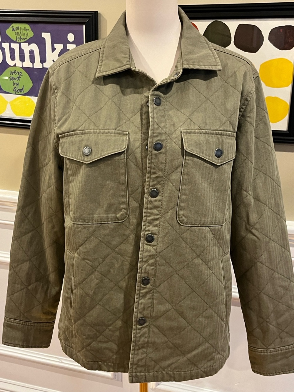 Jeremiah Olive Quilted Snap Closure Shacket